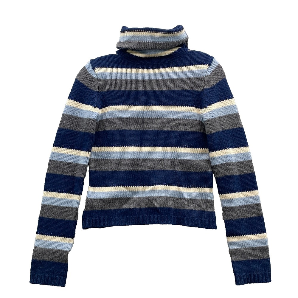 American Eagle‎ Lambswool Sweater Women's XS Blue Striped Turtle Neck Y2k Preppy